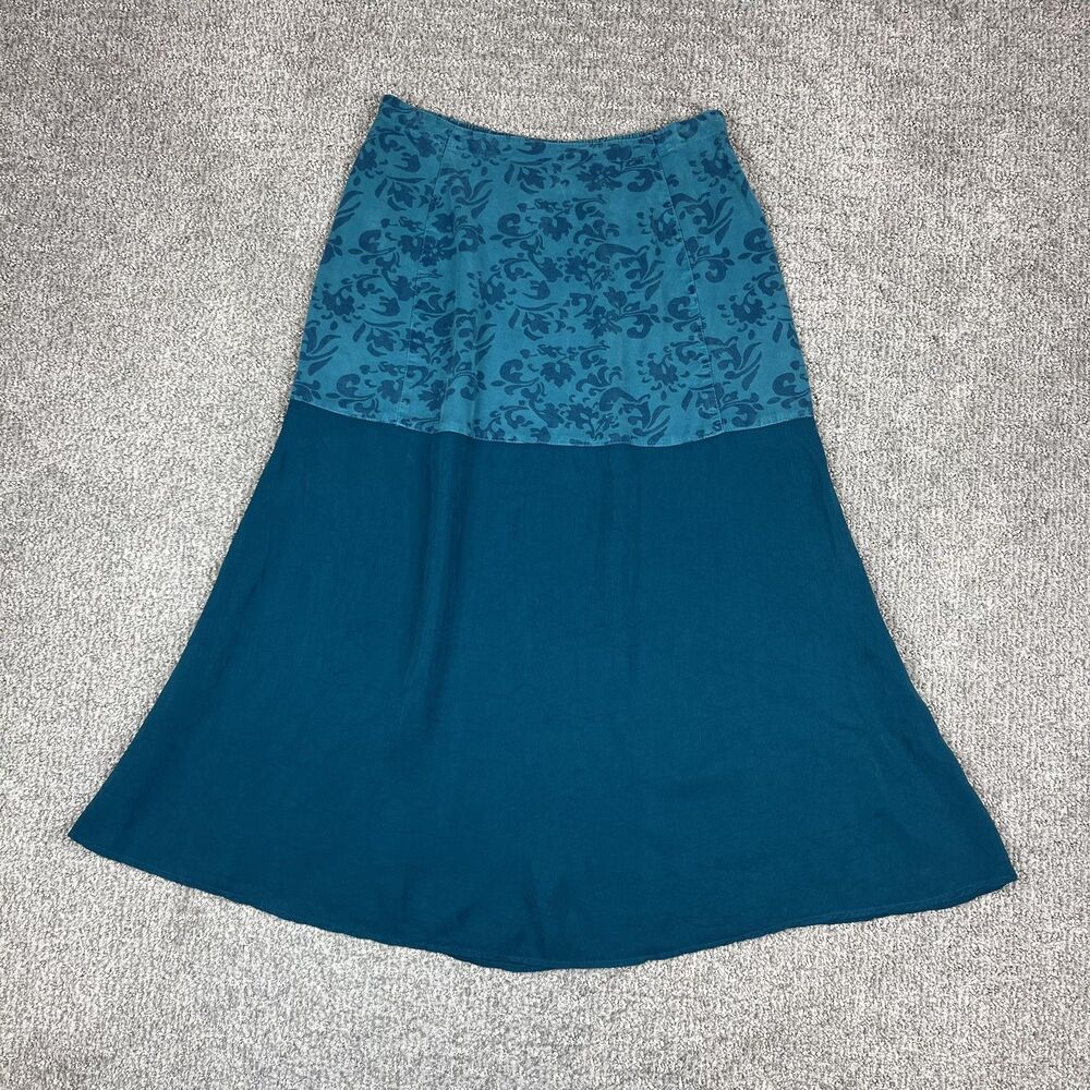 Vintage Click Skirt Womens Small Blue Teal Dark Floral Midi USA 90s Boho